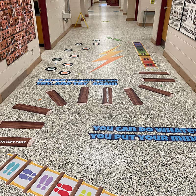 Colorful sensory path with stepping stones and activity zones for children.