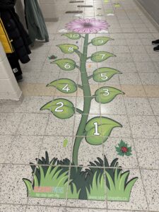 Colorful flower-themed sensory path for children with numbered stepping stones.