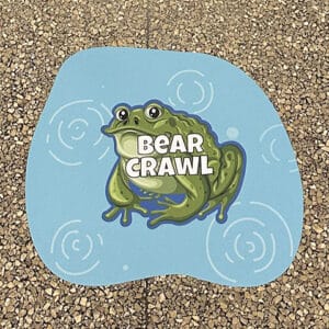 Sensory path mat with a frog and bear crawl activity for kids.