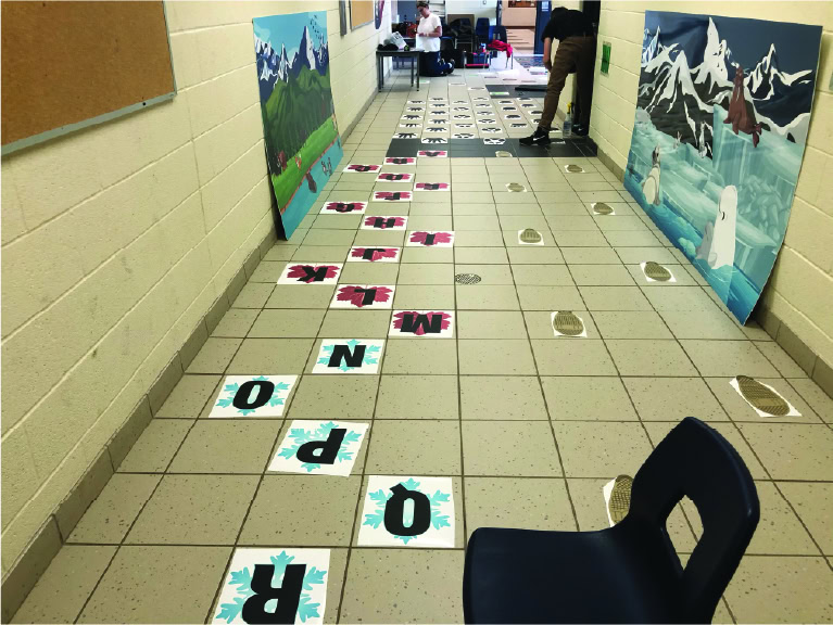 Sensory Paths for Kids in School Hallway with colorful murals and interactive tiles.